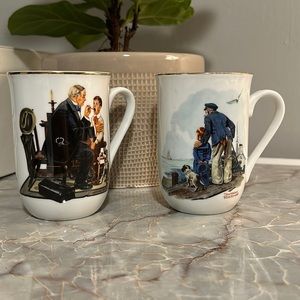 Set of 2 Norman Rockwell Painting Ceramic Coffee Mugs